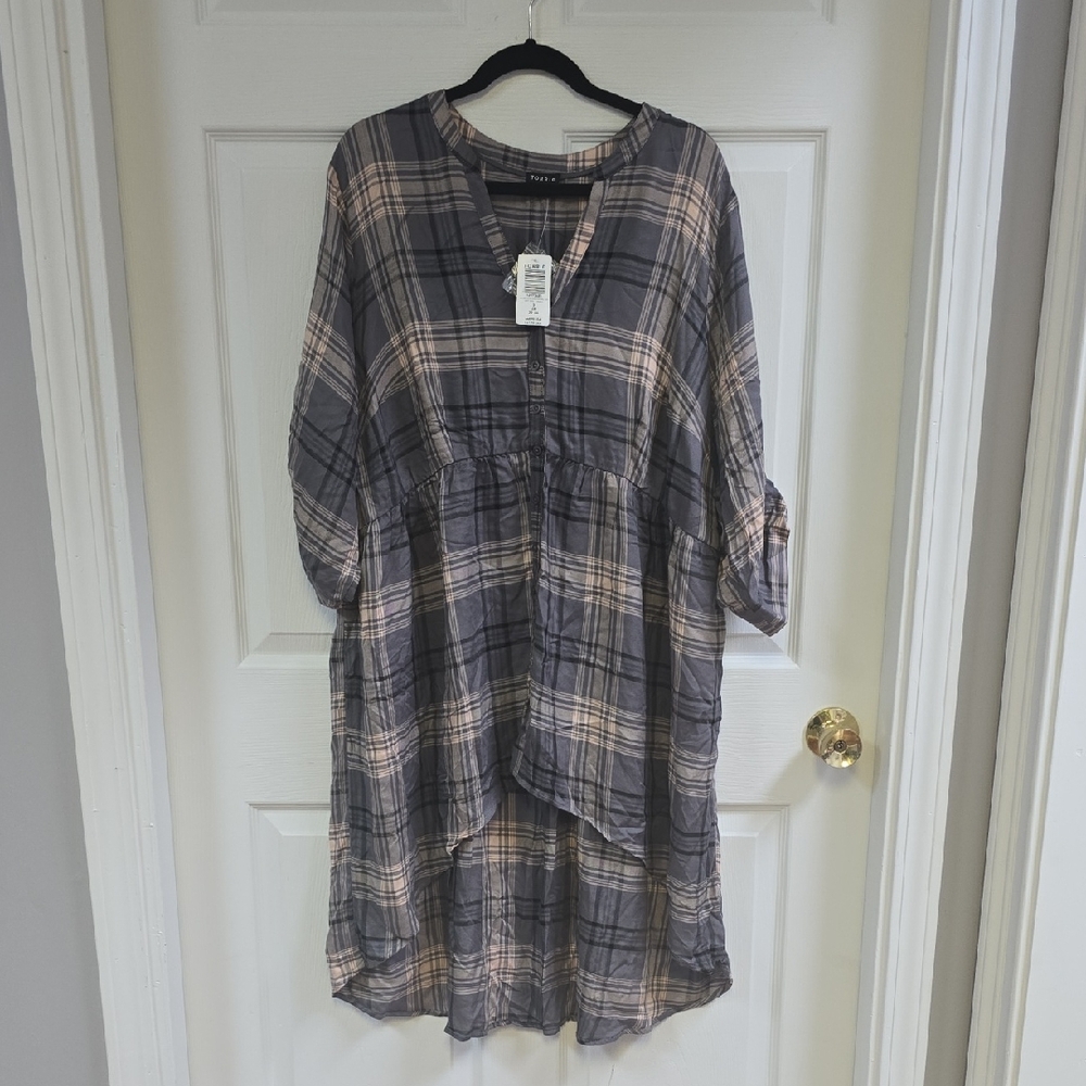 Torrid Gray and Pink Plaid Tunic